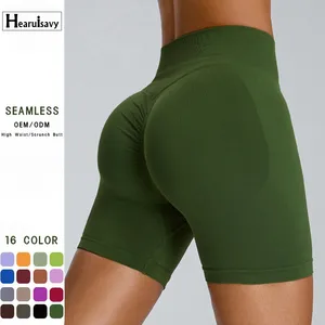 Custom Stretchy Sports Running Yoga Compression V Shape Leggings High Waisted Biker Women Peach Scrunch Butt Booty Gym Shorts