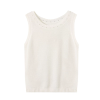 Pulls décontractés polyvalents en coton Lyocell style français, respirants, à col rond et sans manches, avec design ajouré, pour l'été, luxe discret