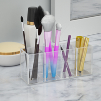 Porte-stylos et organiseur de crayons carré/rectangulaire transparent en acrylique à 4 compartiments avec gobelet transparent