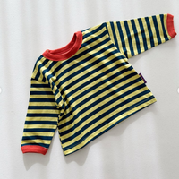 T-shirt rayé à manches longues en coton pour enfants, haut décontracté à col rond de couleur contrastée pour bébés garçons et filles