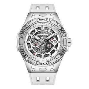 Montre mécanique automatique pour homme HANBORO, boîtier en acier inoxydable, cadran en <span class=keywords><strong>cristal</strong></span> saphir, série Mech, bracelet en silicone à libération rapide - Product Image 2