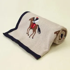 Newborn Cotton Knitted Blanket Horse Pattern Infant Comfortable Warm Swaddle Blanket Babys Bedding