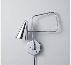 Lampe murale à bras articulé en chrome poli |   Applique murale conique réglable, lampe de chevet style Mid-Century - Product Image 2