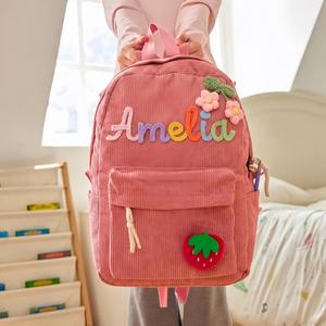 <b>Personalised</b> Embroidered Kids Backpack, Custom Corduroy Bag With Name, Back to School <b>Gifts</b> Backpack for Girls and <b>Boys</b> - Product Image 3