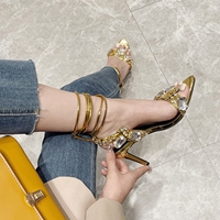Sandales mules à strass de luxe talons hauts à bride à la cheville pour femmes talons hauts pointus en cristal pour femmes