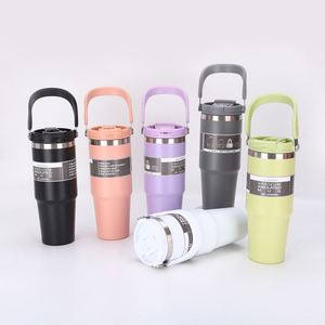 En gros, Gobelet isotherme de voyage pour voiture en acier inoxydable, grande capacité 30 oz, avec poignée et paille, fonction seau à glace et thermos sous vide géant - Product Image 2