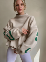 Sweat-shirt à col montant pour femme OEM, coupe décontractée, color block, 100% coton molletonné, pull oversize