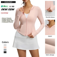 Veste courte à manches longues pour femme, personnalisable, protection UV, décontractée, à capuche, zippée, coupe ajustée, idéale pour le yoga et les activités de plein air estivales.
