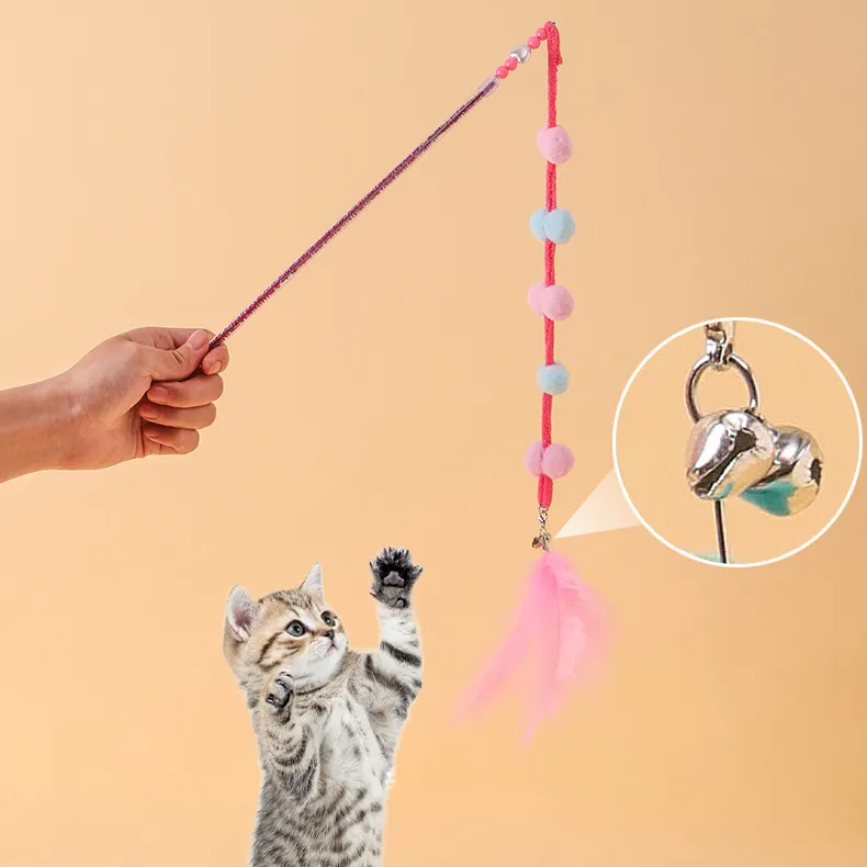 Interaktiver Plausenstab Haarball Katzenfeder-Spielzeug Plausenstift buntes märchen Katzenstick-Spielzeug