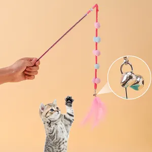 Interactive Teasing Wand Hairball Cat Feather Teaser Stick Toy Teasing Colorful Fairy Cat Stick Toy