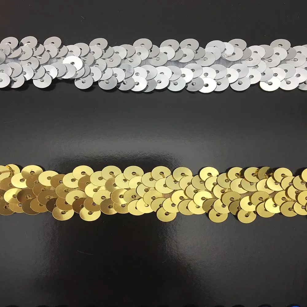 factory direct wholesale gold and silver elastic ribbon 2 row stretch sequin trim