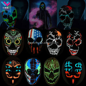 T-worthy หน้ากากแฟชั่น LED หน้ากาก3D El พร้อมหัวกะโหลกเรืองแสงหน้ากากพีวีซีฮาโลวีนปาร์ตี้หน้ากากรูปตัวตลก EL Wire - Product Image 2