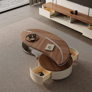 Mesa de Café Moderna em Forma de Folha, Mesa de Coquetel, Mesa de Chá com Tampo de Madeira e Pernas de Metal para Sala de Estar - Product Image 1