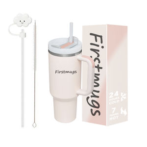 Gobelet isotherme élégant en acier inoxydable de 40 oz avec poignée et paille rabattable, anti-fuite, sans BPA, idéal pour les femmes et comme idée cadeau d'affaires - Product Image 1