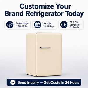 Mini Refrigerador Retro de 112L, Color Beige, con Asa, Compacto, Sin Escarcha, Congelador R600a, CE - Product Image 5