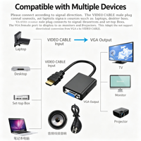 Kabel Video ke Adaptor Konverter VGA Jack Audio 3.5mm Sinkronisasi Audio Video untuk PC Laptop ke Monitor VGA Proyektor TV