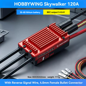 Hobbywing SkyWalker 120A V2 ESC sans balais 3-8S LiPo 120A Courant continu UBEC avec frein inversé - Product Image 1