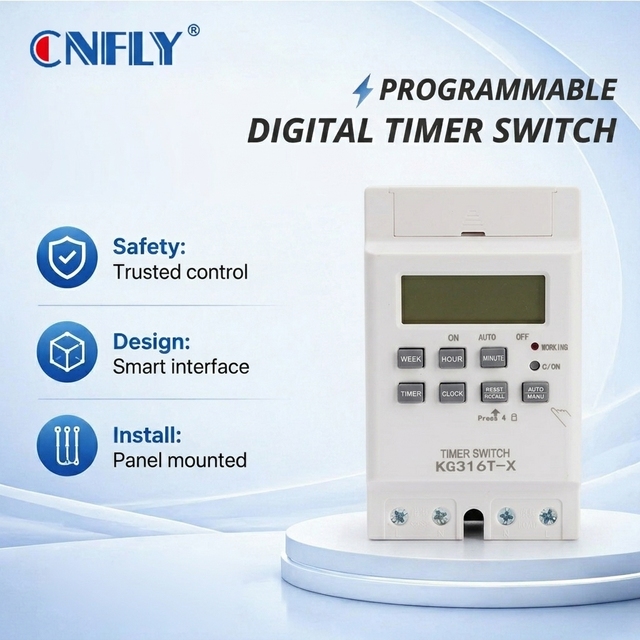 CNFLY Max.30A 220V AC IP20 1-6 Hours Delay Digital Timer Switch White Microcomputer Programmable High-tech Time Switches