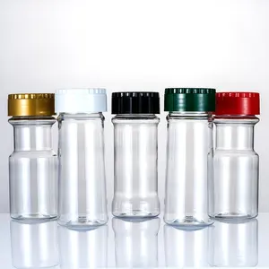 Wholesale 100ml color lid PET plastic clear salt and pepper seasoning shaker spice condiments jar for packaging bottle
