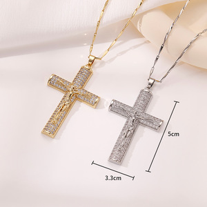 Colares com Pingente de Cruz <span class=keywords><strong>Jesus</strong></span> KOMI CZ para Mulheres, Colar de Cruz Crucifixo em Cobre Banhado a Ouro com Zircônia para Homens, Presentes - Product Image 4