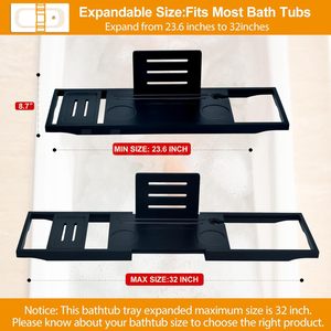 Plateau de baignoire pliable et extensible en bambou avec charnières de verrouillage pour rangement en salle de bain, vente en gros - Product Image 4