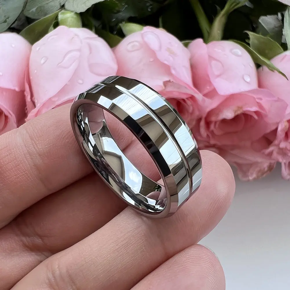 Coolstyle Sieraden 8Mm Afgeschuinde Gepolijst Tungsten Carbide Ring Voor Mannen Vrouwen Fashion Engagement Wedding Band Comfort Fit