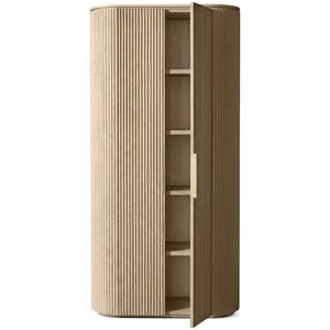Architectural Oak Wood High <b>Cabinet</b> Storage <b>Display</b> Unit with Recessed Base for Modern Interior Design Projects - Product Image 1