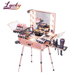 Boîte à cosmétiques LED miroir éclairé maquillage <span class=keywords><strong>valise</strong></span> de voyage artiste <span class=keywords><strong>coiffeuse</strong></span> Portable avec jambes bagages roulants - Product Image 1