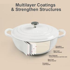 Four néerlandais rond couvert <span class=keywords><strong>en</strong></span> <span class=keywords><strong>fonte</strong></span> émaillée pré-assaisonnée avec couvercle, Casserole, ustensiles de cuisine, four français, four néerlandais blanc - Product Image 3