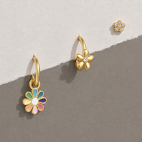 Anting-anting lingkaran bunga warna-warni berlapis emas stainless steel dan anting-anting stud zirkonia kubik untuk wanita dan anak-anak