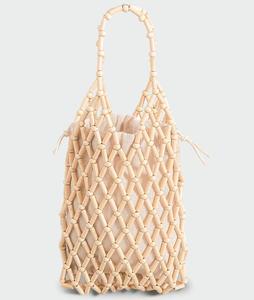Bolso de cubo con cuentas de madera tejida para mujer, cartera informal ahuecada con bolsa interior, para vacaciones de verano, Bali - Product Image 2