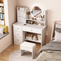 Meuble-lavabo professionnel en bois blanc beige et bois antique pour femmes adultes commode de bureau pour le maquillage avec miroir et tabouret bon marché