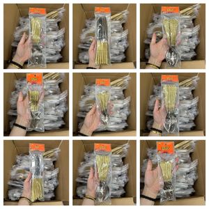 ชุดช้อนส้อมสแตนเลสชุบทอง MYD 6 ชิ้น ด้ามจับลายนูน ช้อน ส้อม มีด ชุดช้อนส้อมสไตล์ตะวันออกกลาง สำหรับงานแต่งงาน - Product Image 6