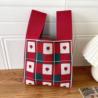 Sac fourre-tout décontracté en tricot pour femme, haute qualité, tricot épais en polyester, mignon, avec bandoulière chaîne, deux poignées, ouvert, sac de poignet de luxe