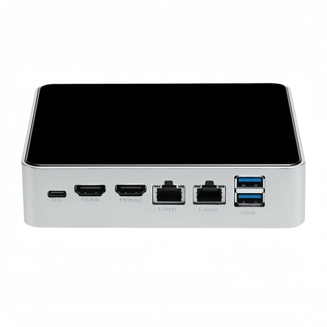 Ultra Thin Metal Case Mini PC Intel N100 Quad Core 3.40Ghz Dual Lan 2.5GbE RJ45 Dual HD 4K Display Desktop PC