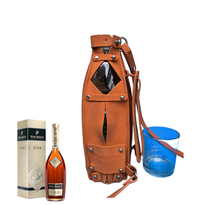Sac à bandoulière promotionnel en cuir véritable marron pour Cognac <span class=keywords><strong>Remy</strong></span> <span class=keywords><strong>Martin</strong></span>, étui de transport portable à usage spécial pour <span class=keywords><strong>bouteille</strong></span> de vin - Product Image 1