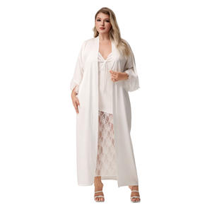 Luxurious Solid Thermal <b>Satin</b> Chiffon Feather Trim Sexy <b>Womens</b> Plus Size Sleepwear <b>Robe</b> Long Sleeve Regular Fit Nightgown Home - Product Image 4