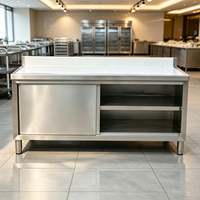 Table de préparation en acier inoxydable 304 avec armoire intégrée et portes coulissantes pour cuisine commerciale, poste de travail de préparation alimentaire