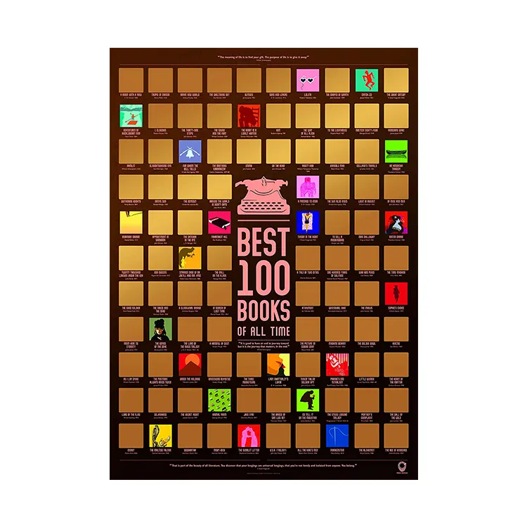 Kunden spezifisch gedruckte Top 100 Bücher Scratch Off Poster mit 100 Original-Illustrationen