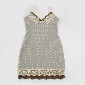 Flirty Sexy Lace Cami Dress with V-Neck, Polka Dot Velvet, Slim Waist, Backless Short <b>Skirt</b>, Summer Streetwear Fashion Top - Product Image 6