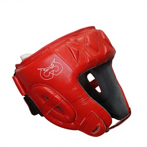 Protector de Cabeza de Boxeo de Cuero PU Rojo, Casco Deportivo de Protección Facial Completa con Logotipo Grabado, Cierre de Velcro para Adultos Unisex - Product Image 1