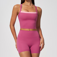 Europäisch-Amerikanischer Naked-Feeling Schweißableitender Spandex/Nylon Einfarbiger 2-Teiliger Sportanzug Cross-Border Cross Beauty Back Yoga