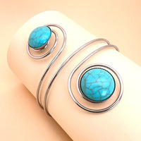 Style bohème argent plaqué mode Bracelet Simple tourbillon feuille brassard Turquoise pierre principale bras supérieur métal manchette bracelet cadeau