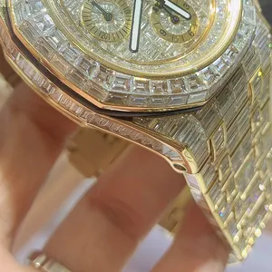 luxury sapphire crystal watch glass watch parts waterproof diamond watch case dial 18k gold diamond strap
