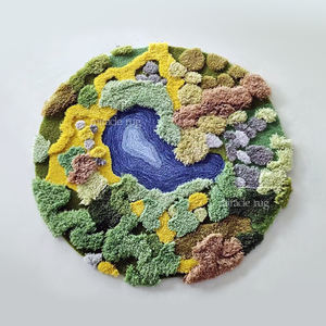 Alfombras personalizadas de pared, alfombra redonda de hierba verde hecha por el hombre, arte de pared de musgo Extra grande, decoración estética, alfombras de habitación - Product Image 1