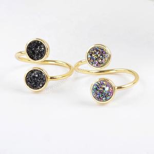 ZG0363 خاتم عصري مطلي بالذهب قابل للتعديل بحجر كريم خاتمين بحجر دروزي حلي للنساء - Product Image 5