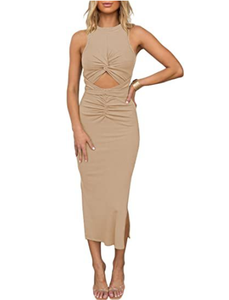 ชุดเดรสแขนกุดสำหรับผู้หญิง,เดรสผ้าเจอร์ซีย์ผ่าอัดชายจีบแบบกลวงไซส์ใหญ่สไตล์ยุโรปและอเมริกันฤดูร้อนปี2023 - Product Image 2