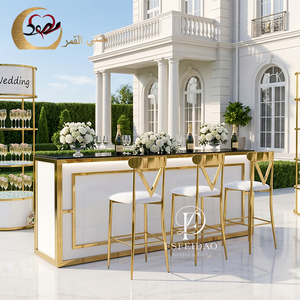 Comptoir de bar mobile pliable commercial contemporain pour hôtel, salon, événements, en acier inoxydable et verre avec éclairage LED - Product Image 2