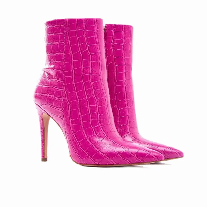 Pinkish sexy heels high snake skin leather sexy elegant woman heels boots with side zip