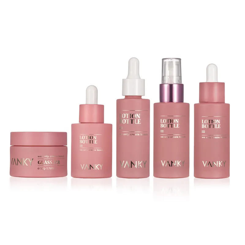 Luxury 30ml 50ml Pink Skincare Cosmetics Container Face Cream/lotion Glass Dropper Essential Oil Bottles Cosmetic Packaging Sets